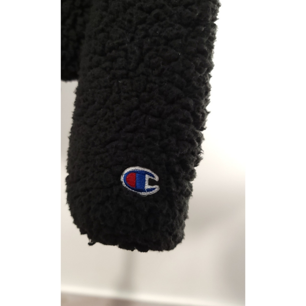 Champion 1/4 Zip Sherpa Teddy Bear  Pullover Sweatshirt Jacket Black sz XL - Picture 3 of 7